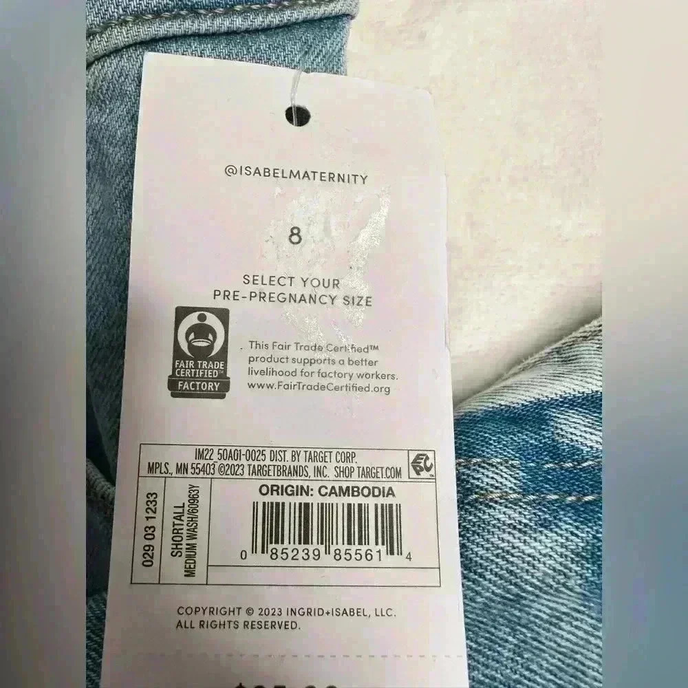 Shortall Maternity Jean Shorts Siz 8 Ingrid & Isabel Light Blue adjustable waist - Picture 15 of 16